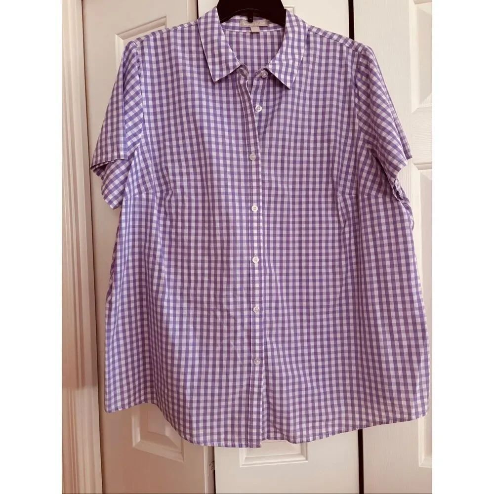 Woman Within Purple and White Gingham Shirt